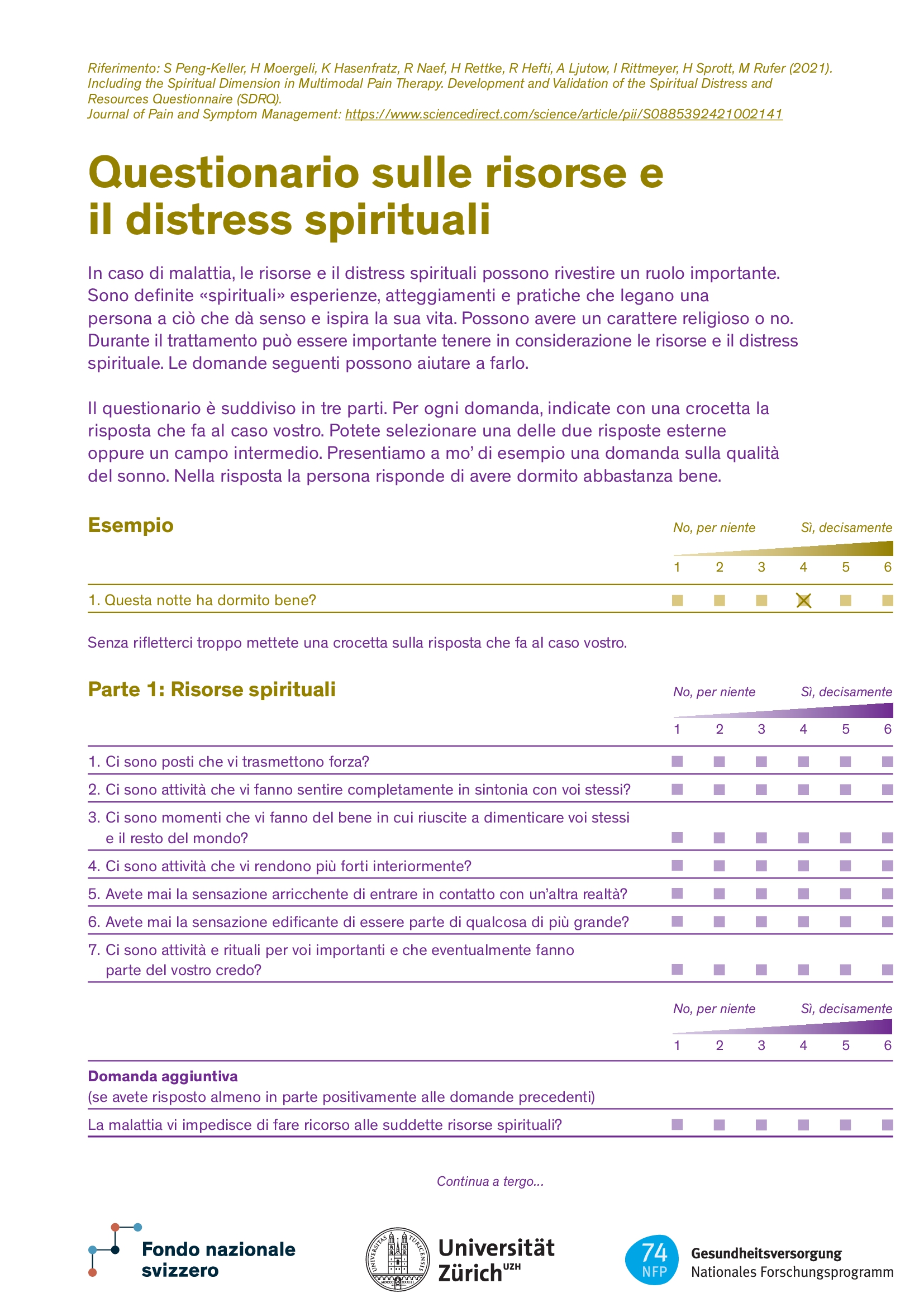 Titelbild Fragebogen zu spirituellen Ressourcen und Belastungen IT