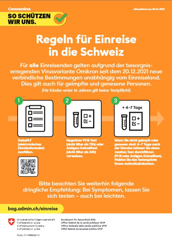 Regeln für Einreise in die Schweiz