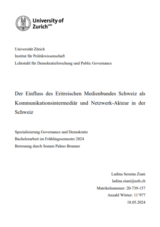 Titelbild Der Einfluss des Eritreischen Medienbundes Schweiz als Kommunikationsintermeditär und Netzwerk Akteur in der Schweiz DE
