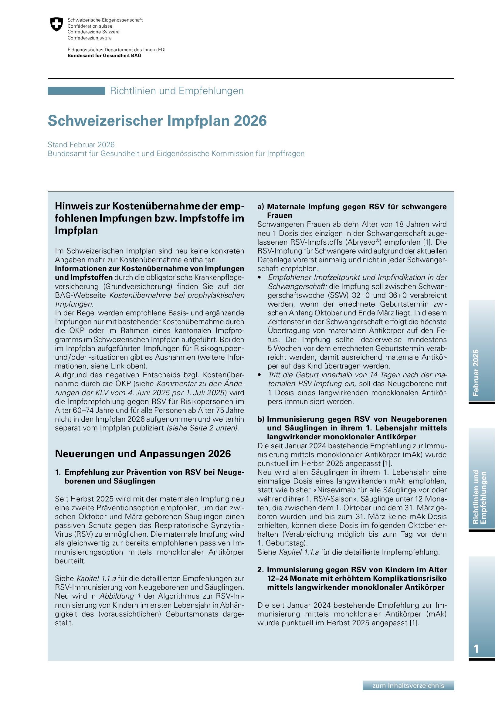 Titelbild Schweizer Impfplan 2026 DE