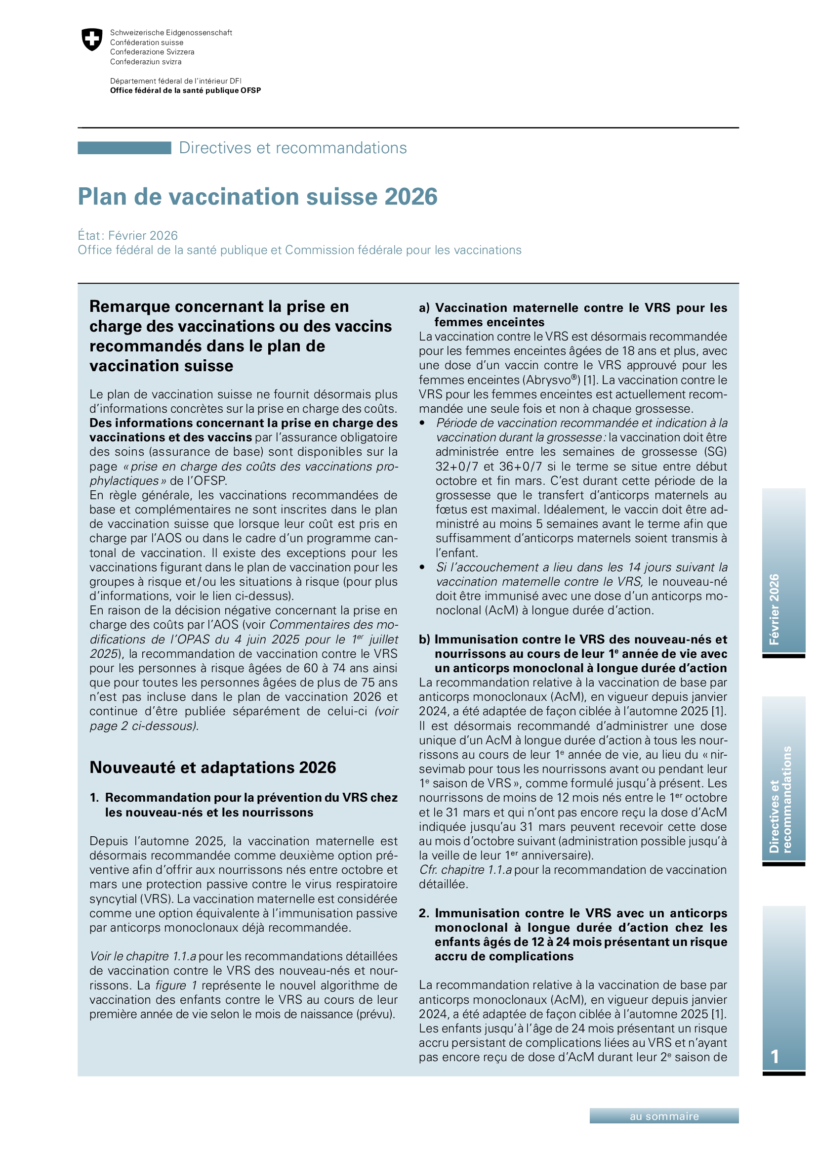 Titelbild Schweizer Impfplan 2026 FR