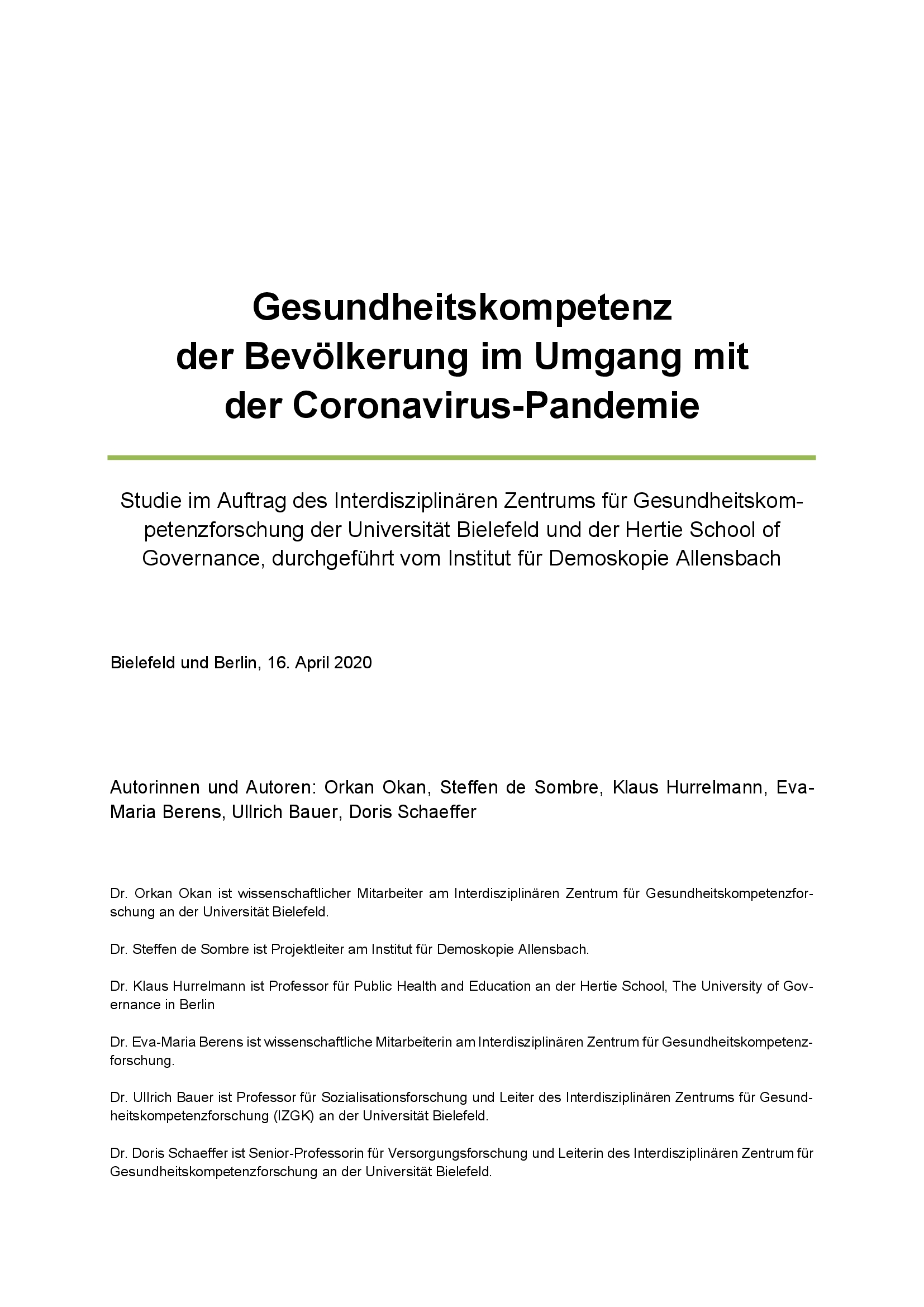 Titelbild Bericht Gesundheitskompetenz der Bevölkerung im Umgang mit der Coronavirus-Pandemie DE
