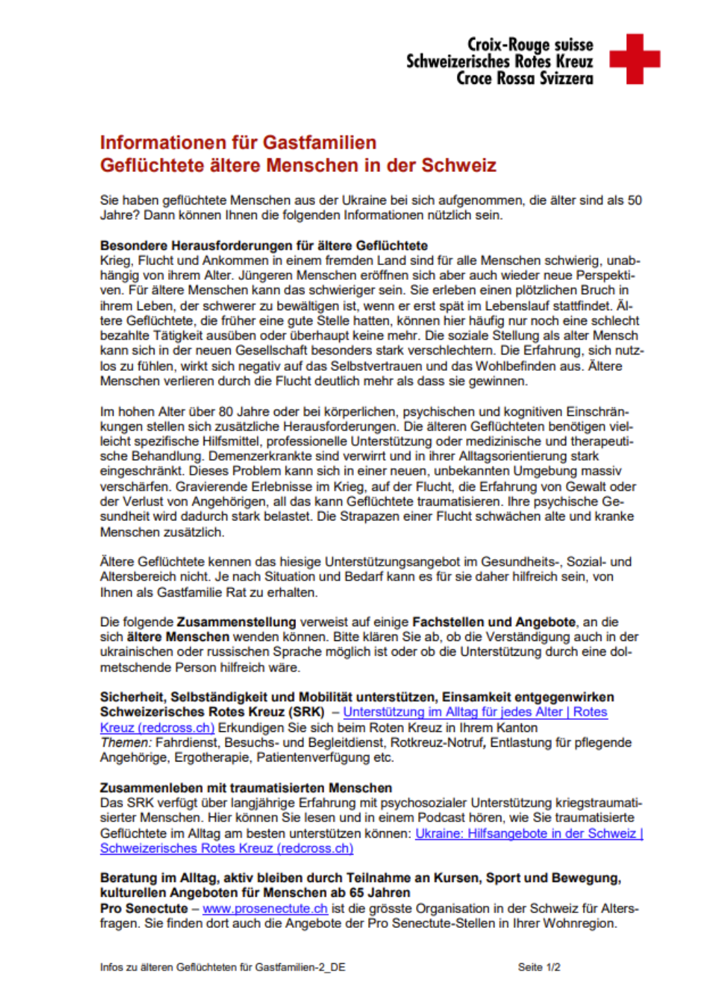 Titelbild Geflüchtete ältere Menschen in der Schweiz