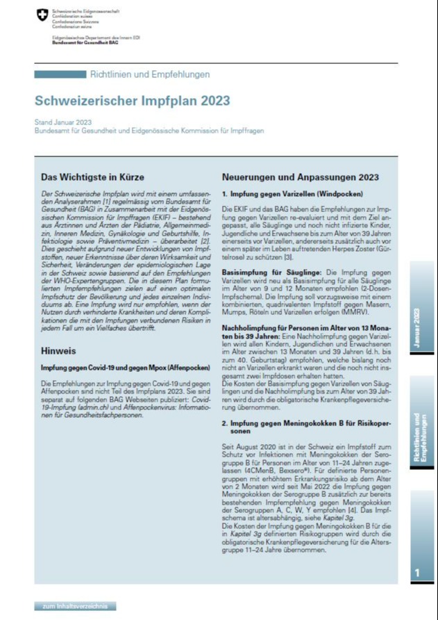 Schweizerischer Impfplan 2023 | Migesplus.ch