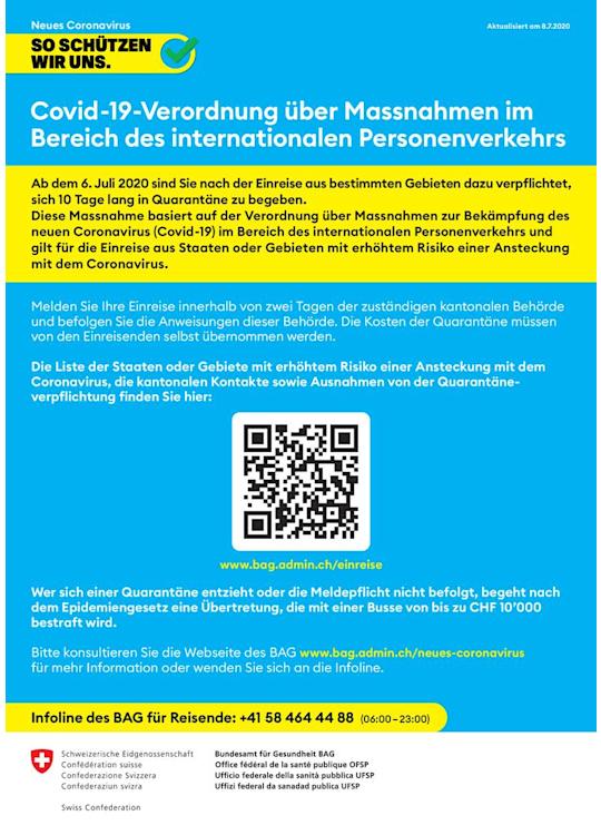 New Coronavirus Mandatory Quarantine For Persons Arriving In Switzerland Migesplus