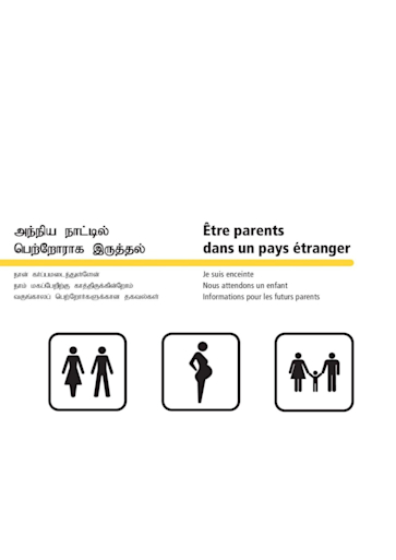 Titelbild Broschüre Eltern sein im fremden Land deutsch, itaiienisch, tamilisch