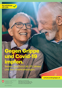 Plakat: Gegen Grippe und Covid-19 impfen.