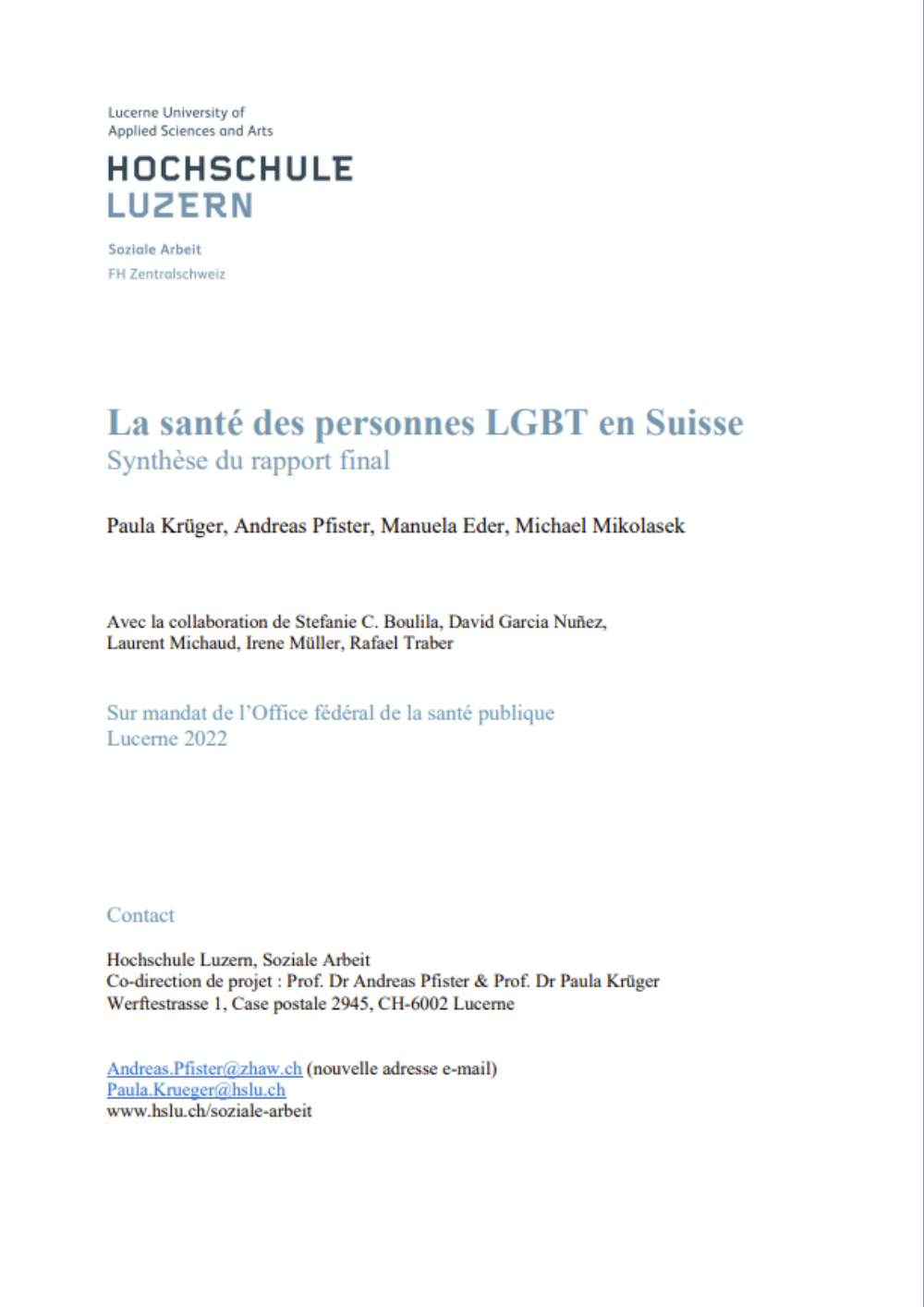 Titelbild Gesundheit von LGBT Personen in der Schweiz FR