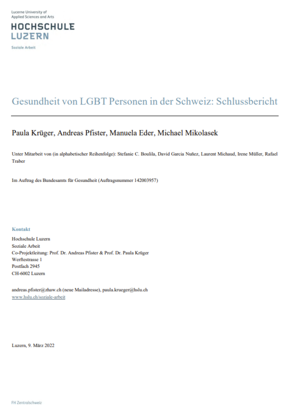Titelbild Gesundheit von LGBT Personen in der Schweiz DE