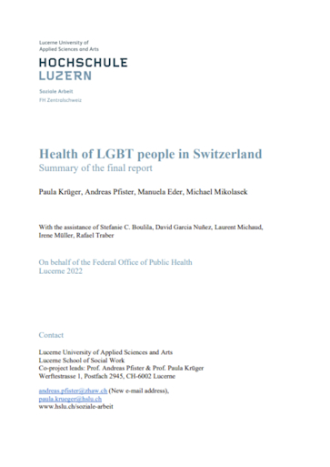 Titelbild Gesundheit von LGBT Personen in der Schweiz EN