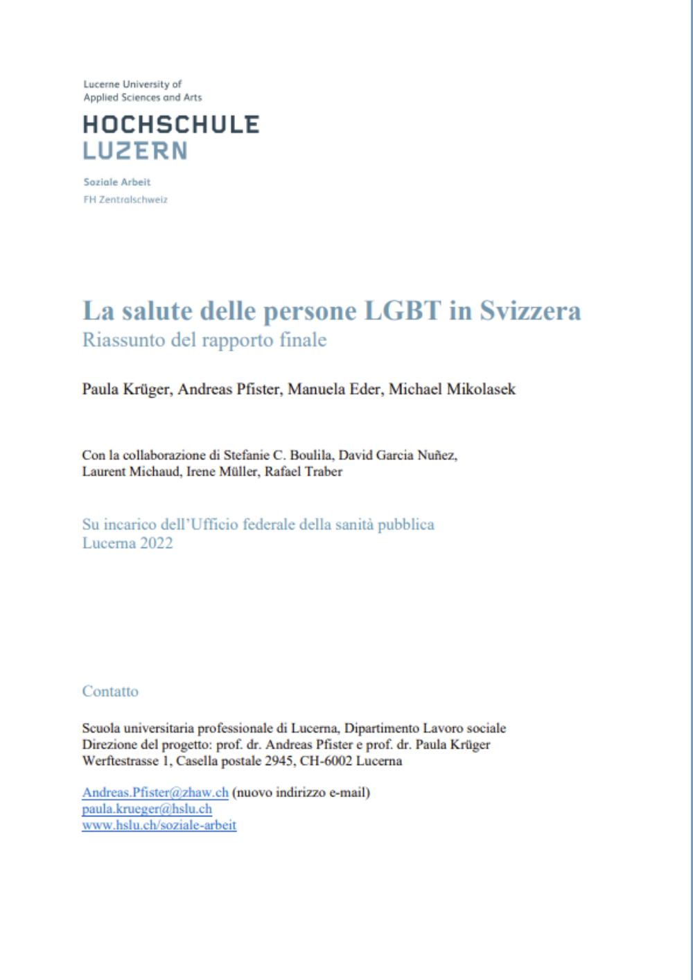 Titelbild Gesundheit von LGBT Personen in der Schweiz IT
