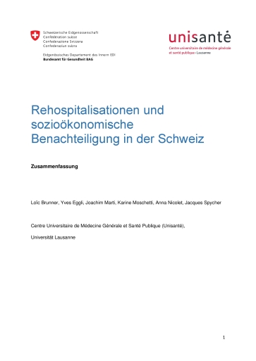 Titelbild Rehospitalisationen und sozioökonomische Benachteiligung in der Schweiz DE