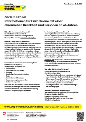 Titelbild Informationen für Erwachsene mit einer chronischen Krankheit und Personen ab 65 Jahren deutsch