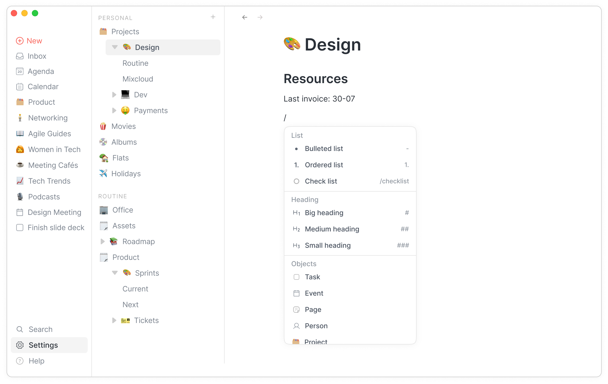 Block menu