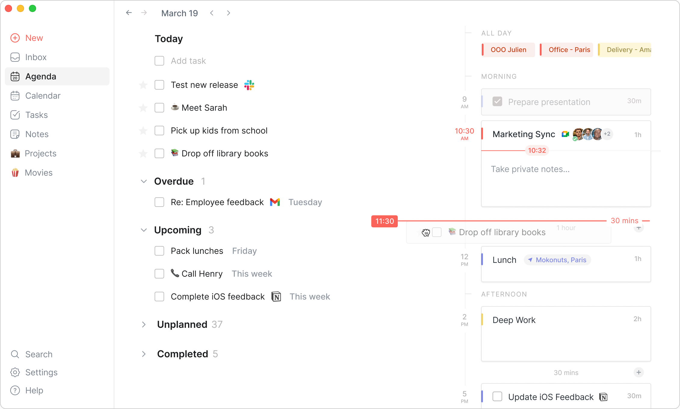 Перетаскивание повестки дня