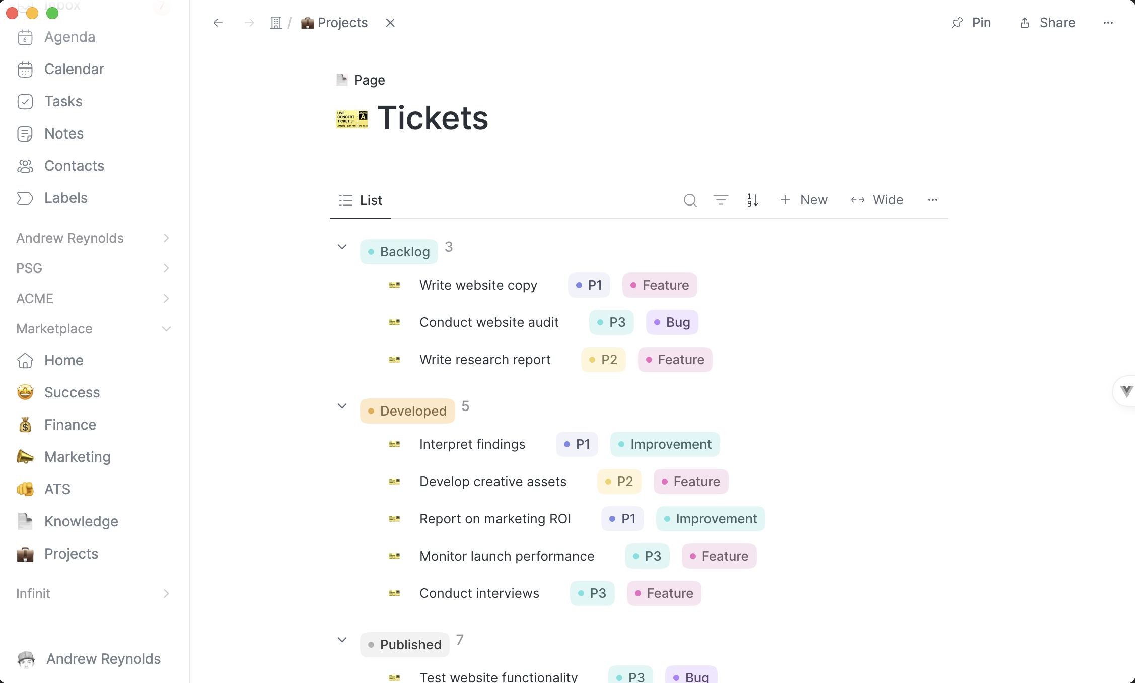 Projects & tickets