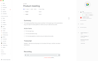 Meeting recording's action items as tasks