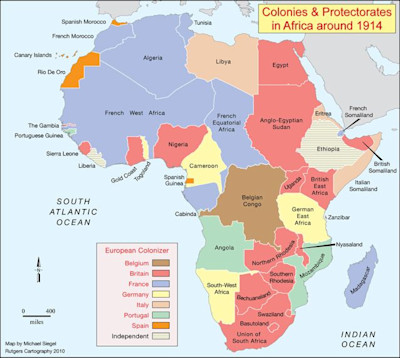 Afrika 1914 Kolonialiseringen av Afrika runt 1914. Endast Etiopien och Liberia är fria.
