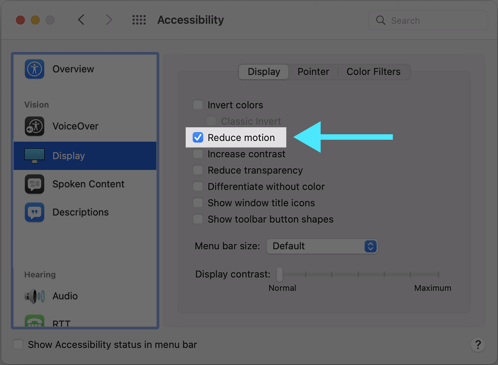 settings window for Android phone with the display tab selected and the option to show animations in Windows turned off with a red arrow pointing to this selection