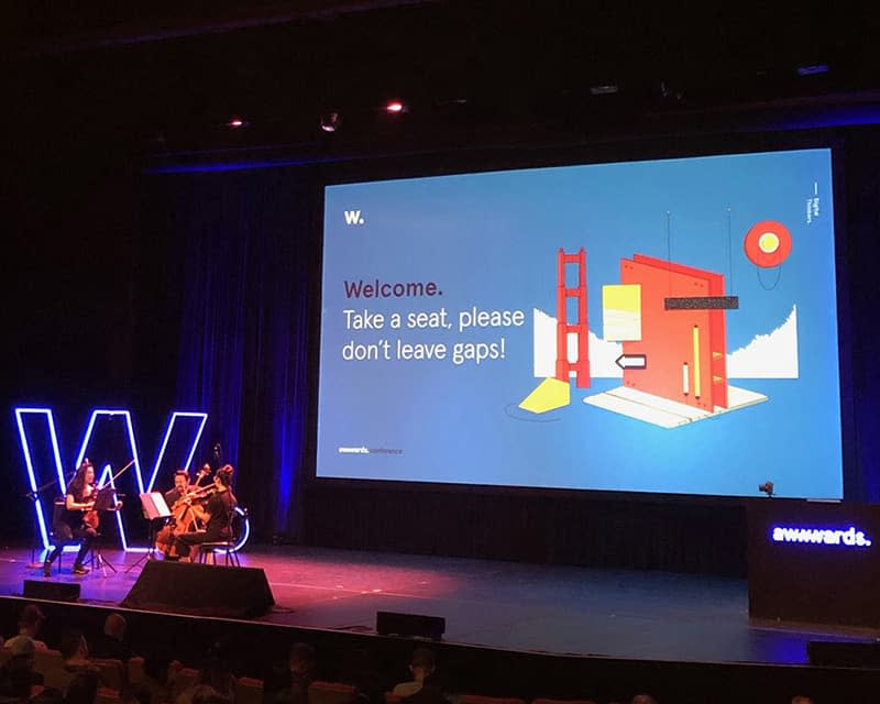 The stage of the Awwwards Conference venue—the Palace of Fine Arts