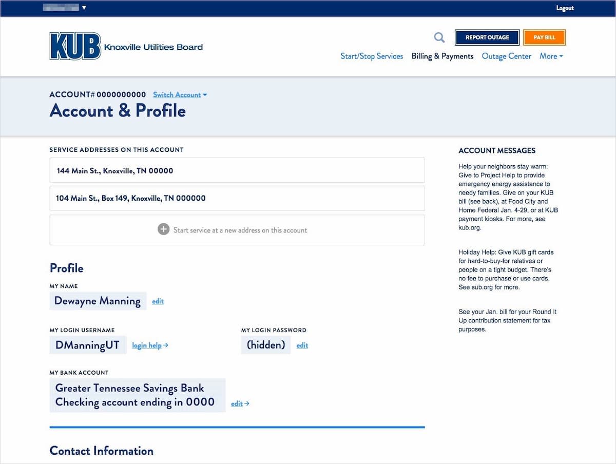 Account and profile page