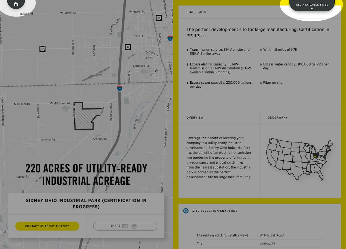 DP&L had a clear, shining, top goal to sell locations, so all the individual site locations wound up being the header navigation.