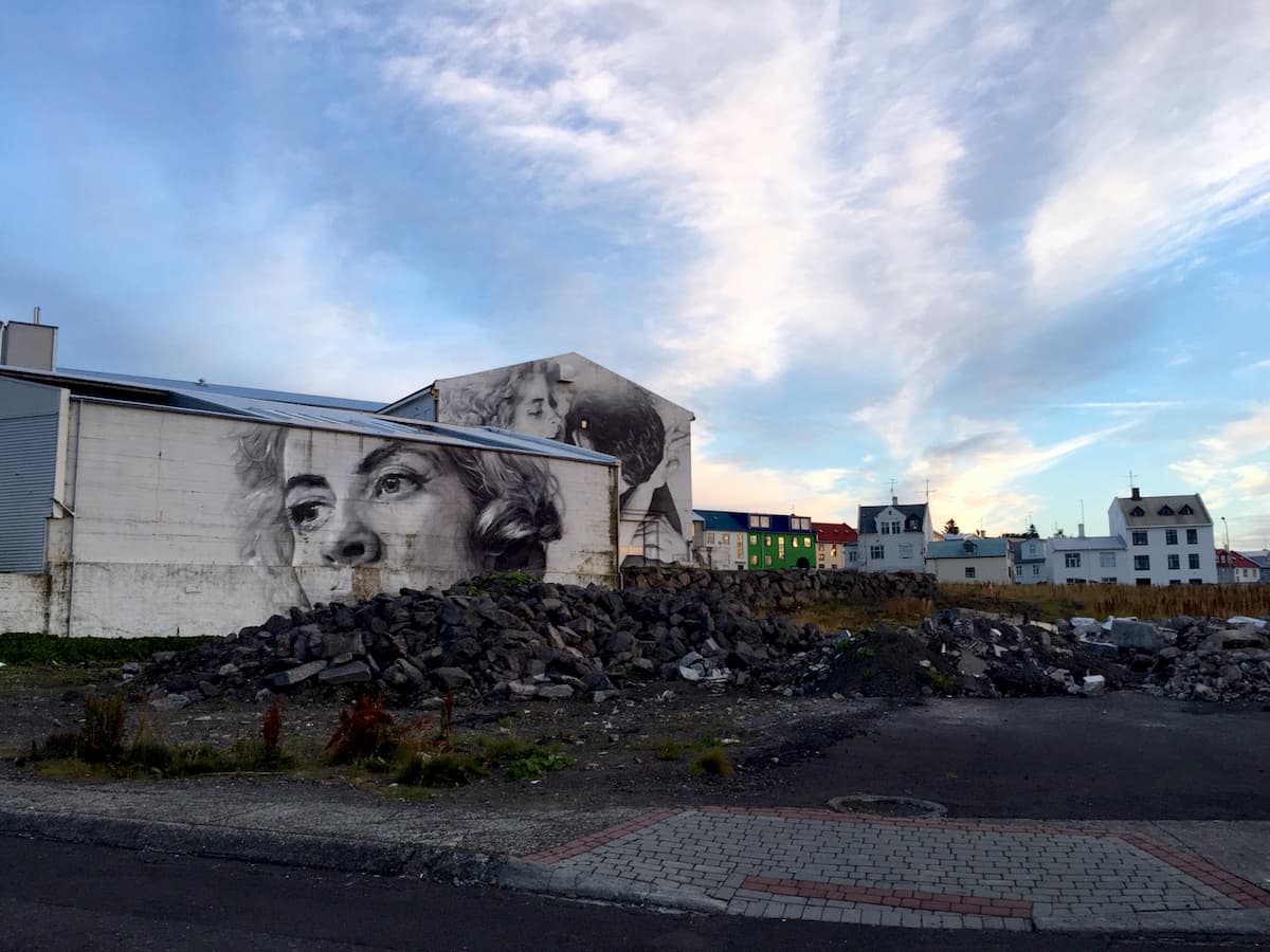 Murals on buildings near the harbor.