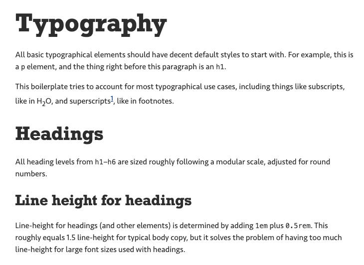 A screenshot of a test page with three different heading levels and paragraphs demonstrating line lengths and spacing between text.