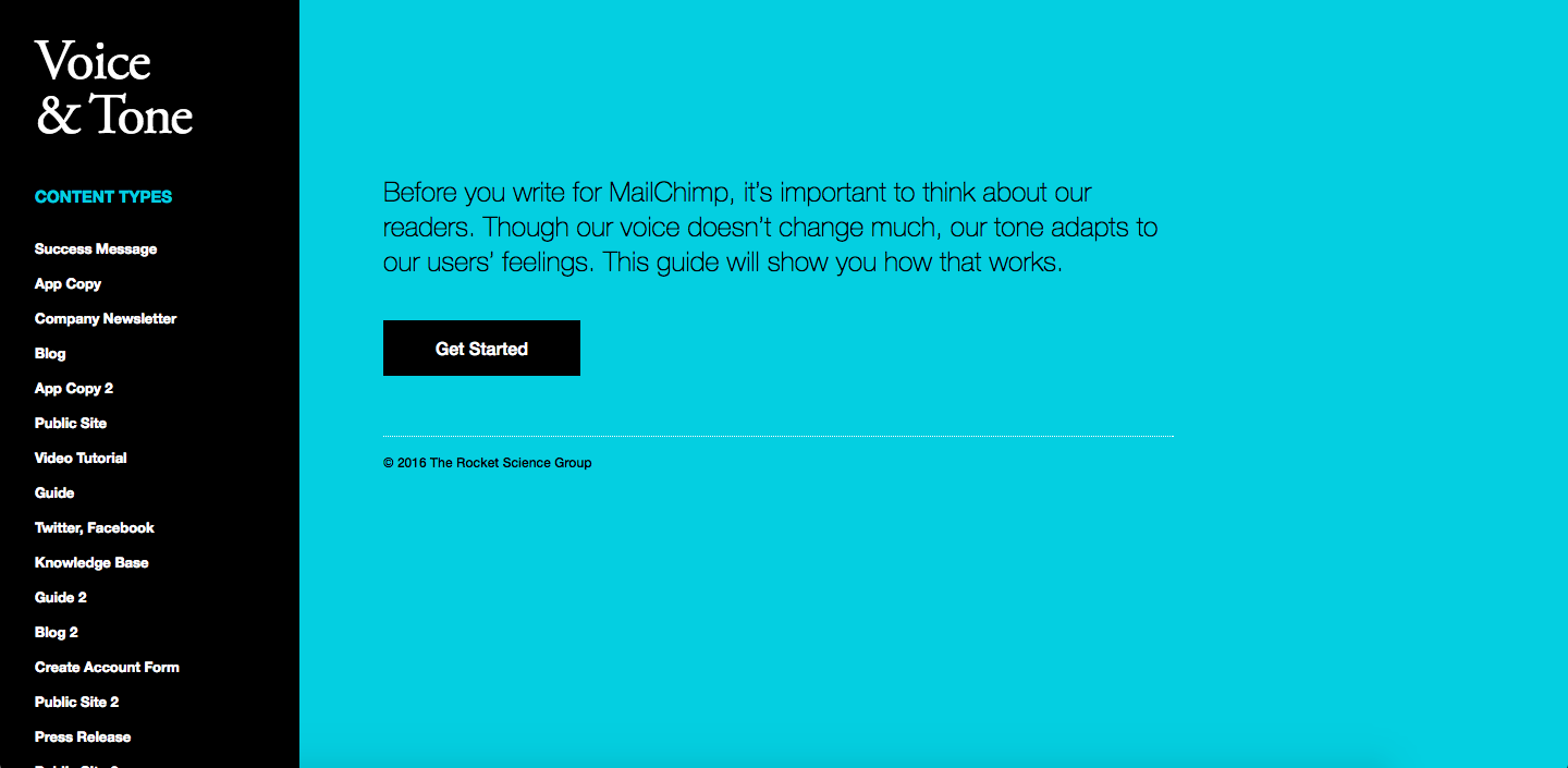 Screenshot of MailChimp's Voice and Tone Website