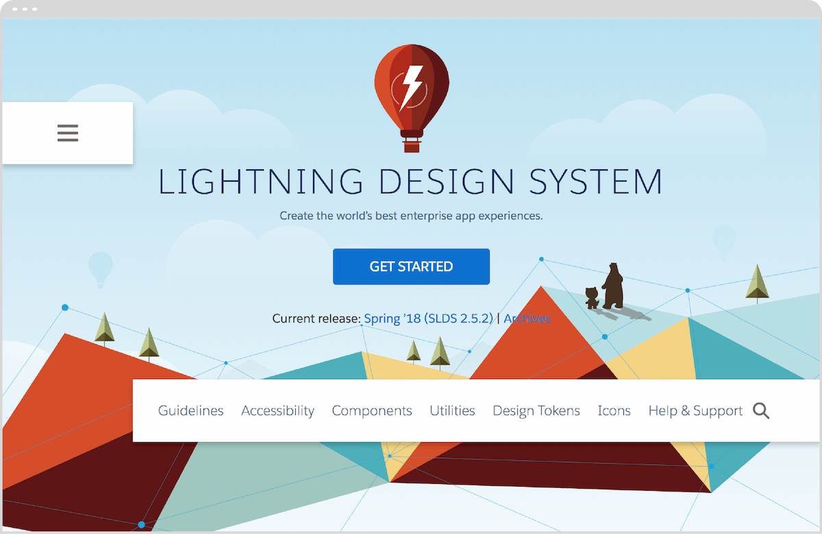 A screenshot of Salesforce's Lightning Design System, open to the landing page.
