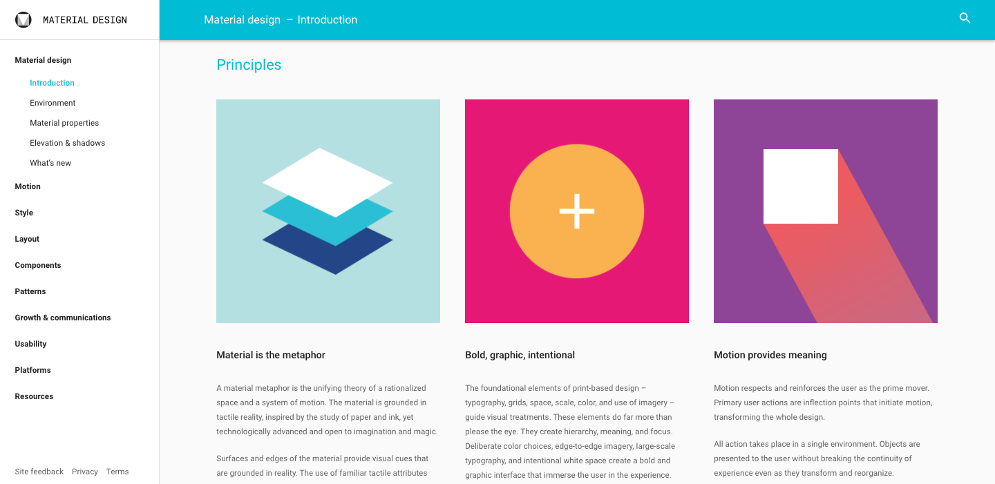 Screenshot of Google's Material Design website