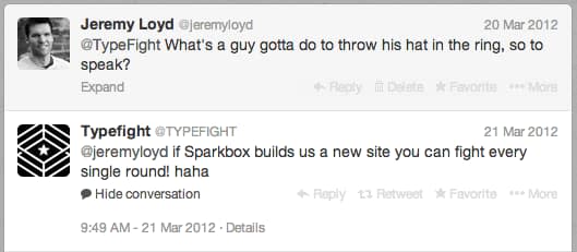 Twitter conversation between Jeremy and Typefight