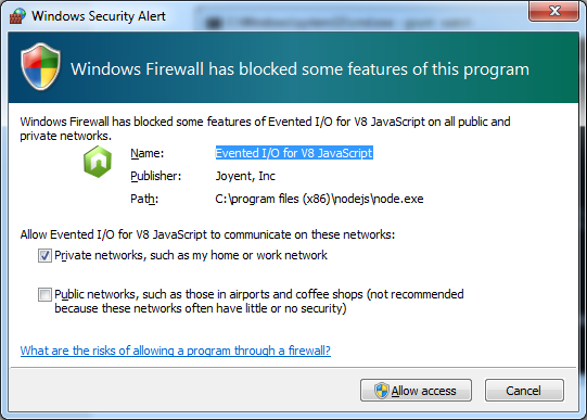 Clicking allow access on Windows security alert