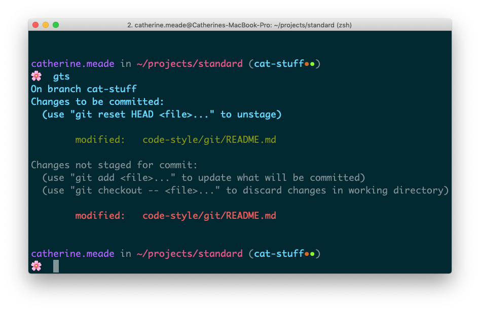 A terminal screenshot of running git status.