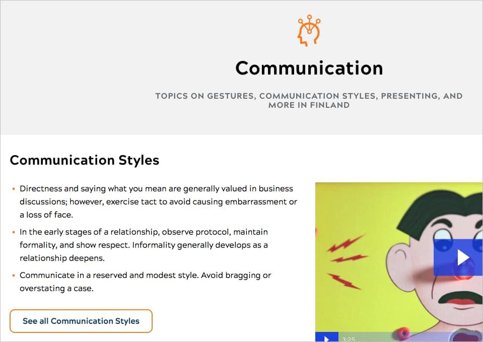 A topic page focused on communication styles in Finland.