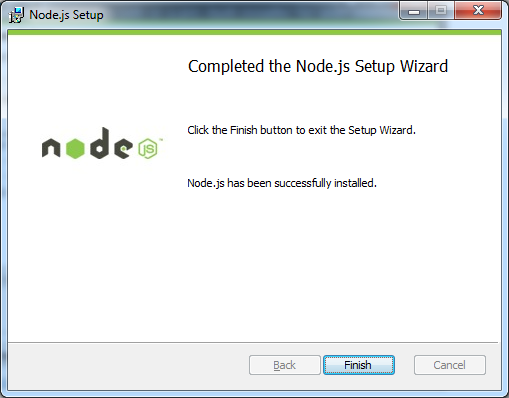 Completed Node.JS Setup screen