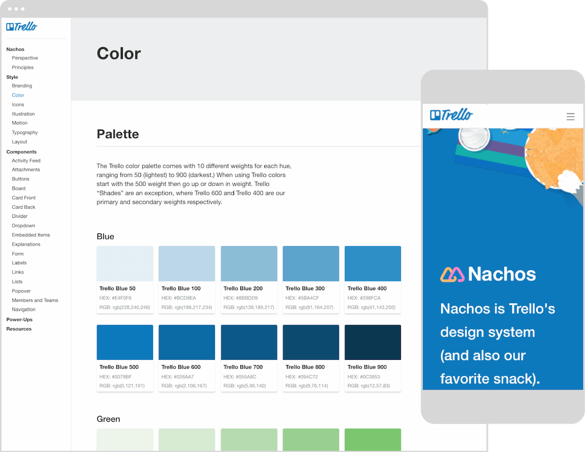 A screenshot of Trello's Nachos Design System open to the landing page.