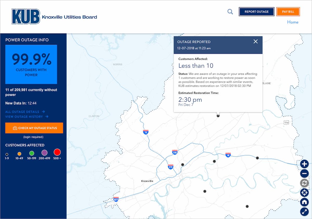 Outage map page