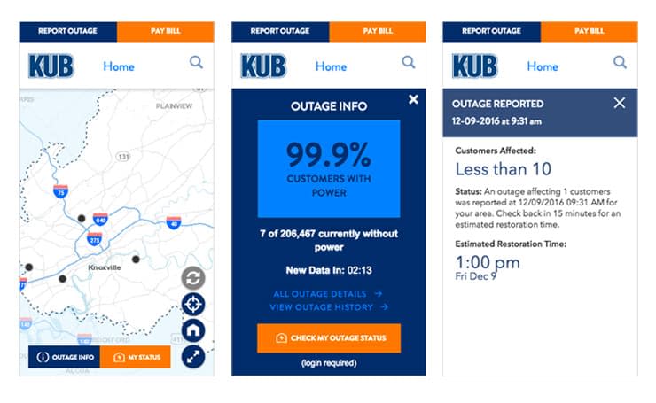 Mobile outage map page