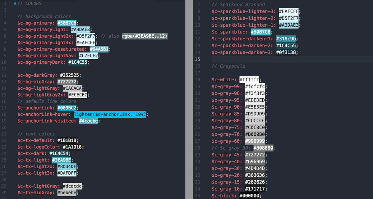 Side-by-side screenshots of before and after sass code.
