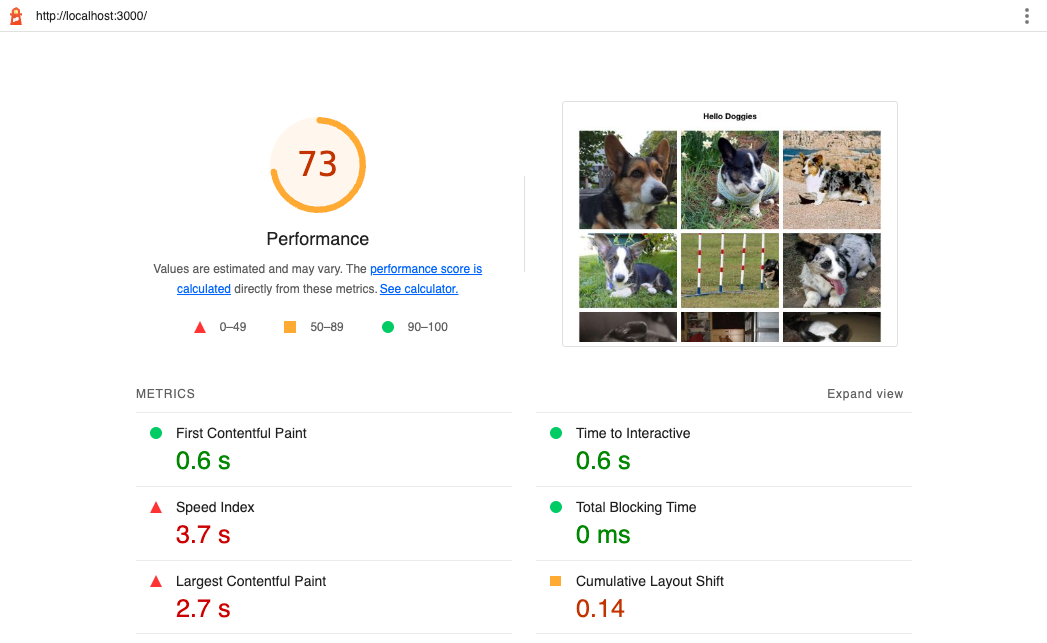 Lighthouse Report with lower performance scores