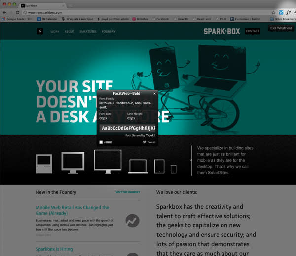 What Font bookmarklet in action.