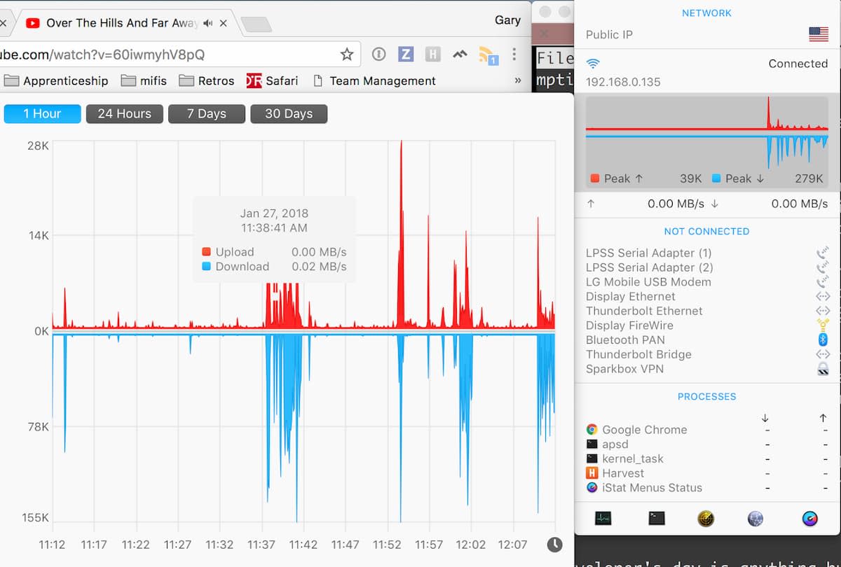 iStat Menu 6 showing bandwidth usage in a graph.