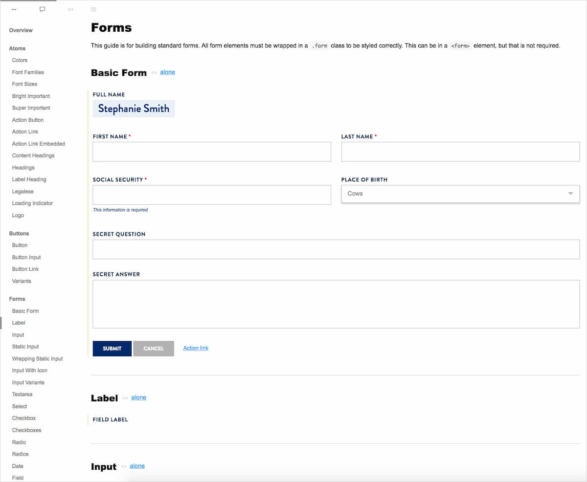 Form formatting in the design system