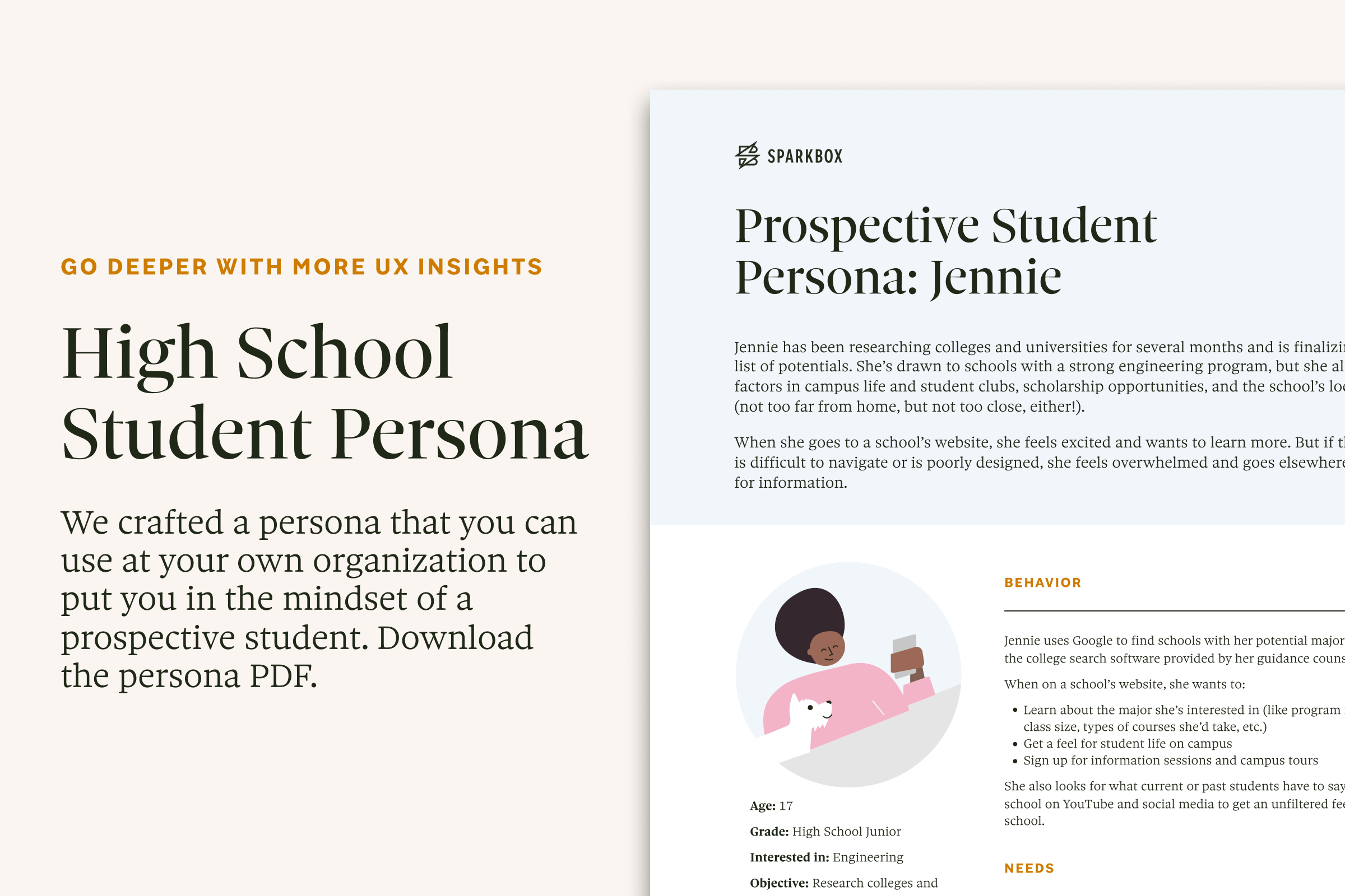 We crafted a persona that you can use at your own organization to put you in the mindset of a prospective student. Download the persona PDF