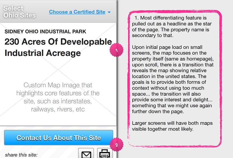 We planned page titles that were descriptive of the sites, not just ambiguous names (i.e. 230 acres of utility-ready industrial acreage versus Sidney Ohio Industrial Park).