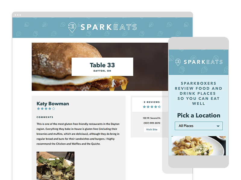 Screenshot of the Sparkeats website on desktop and mobile screen sizes.