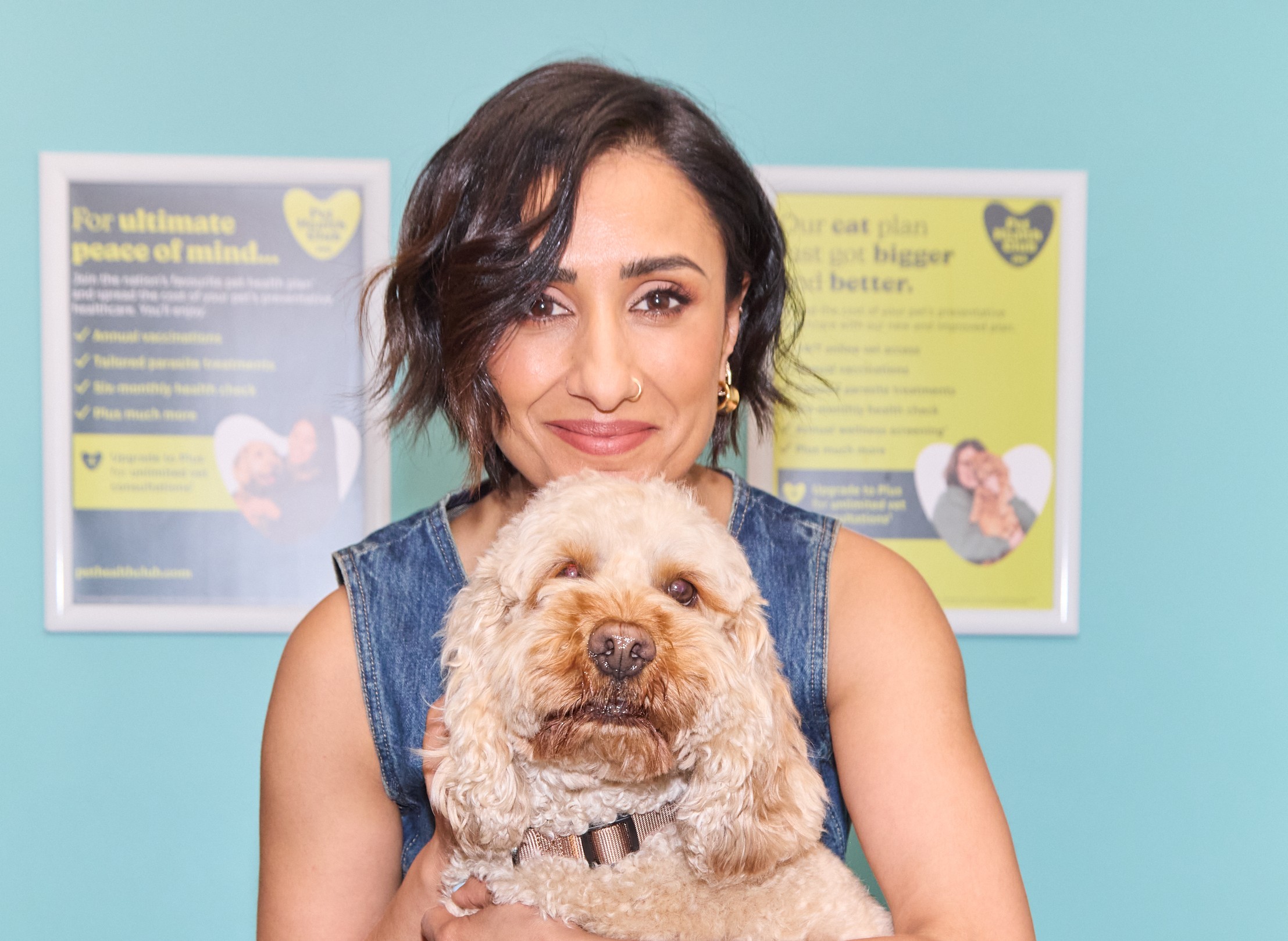 Woman holding dog