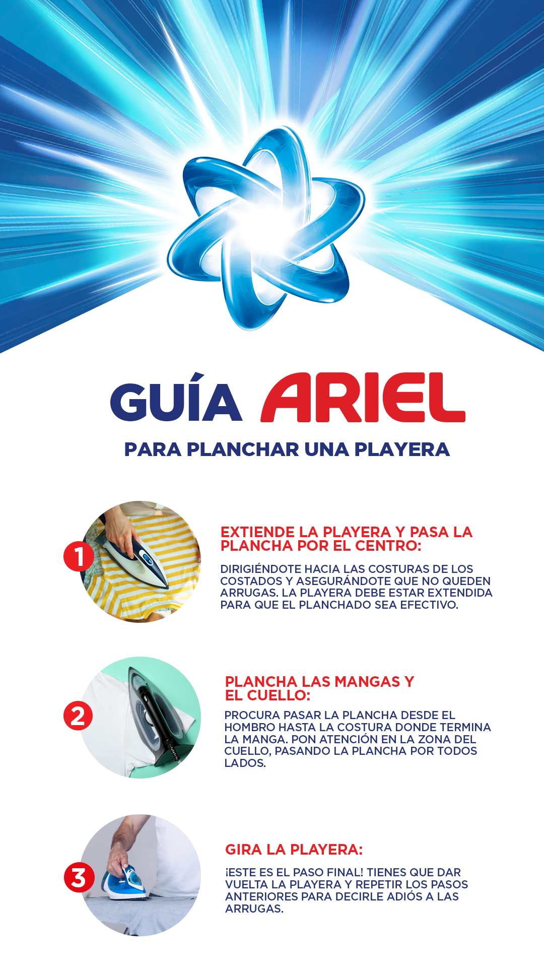 Infografía de como planchar una playera.