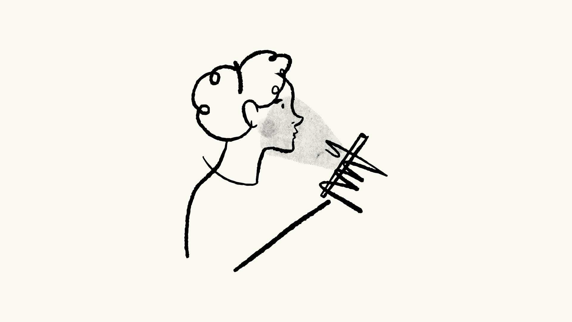 A minimalist line drawing of a person looking at a smartphone, with light shining from the phone onto their face, against a plain background.